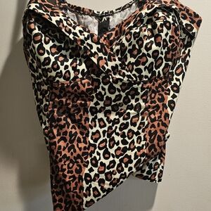 Leopard Print Sweetheart Bustier Top - Rust/Black/White